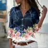 Camisa Casual Feminina Fina de Manga Longa com Gola Reversível e Estampa Floral 3D Vintage - Direto do Fabricante
