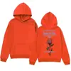 Sudadera con capucha de diseño de marca de moda con estampado de rosa y llama es simple y versátil