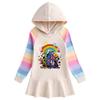 2023 Primavera y otoño nuevo vestido de algodón con dibujos animados de arcoíris para niñas, suéter con capucha de manga larga para niños, vestido de princesa