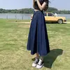 Falda vaquera de talla grande de cintura alta para primavera y otoño, nueva, estilo académico para mujer, cubre barriga, adelgazante, versátil, midi, línea A, falda de paraguas