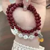 Pulseira de Cinábrio Ping An Joy Fu Pulseira com Borla Camada Dupla Usada Empilhada Este Ano Estilo Nacional Presente para Casal