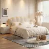Cama Estilo Cream Simples com Almofada de Polegar Tecido Veludo Francês Leiteiro Cama Quarto Principal Casa Cama Dupla com Armazenamento Cama de Casamento