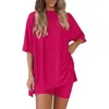2025 Verano Nuevo Transfronterizo Europeo y Americano Amazon Comercio Exterior Moda Casual Color Sólido Holgado Conjunto de Pijama para Mujer
