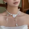 Francês retrô camisola cadeia meados de-antiga pintura a óleo menina retro botão colar feminino nicho design requintado clavícula cadeia de moda