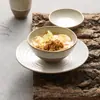 Juego de Vajilla de Gres del Fabricante para Una Persona, Bol de Arroz con Hilo Tirado a Mano, Bol para Sopa, Plato, Juego de Platos de Hotel, Juego de Cuatro Piezas