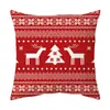 Funda de Cojín Temática Navideña Fondo Rojo Lino Felpa Corta Estampada Funda de Cojín Regalo Navideño Al Por Mayor