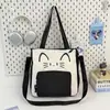 Bolsa Tote de Estilo Académico de Gran Capacidad con Temática de Gatos y Bloques de Color para Niñas, Adecuada para Ir al Trabajo, Tutorías, Cruzada y Bolso de Hombro para Llevar Libros