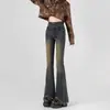 Jeans de Cintura Alta Retro Estilo Hong Kong para Mujer, Tendencia Nueva, Elásticos, Versátiles, Adelgazantes, Pantalones de Bocina con Borlas