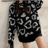 Otoño 2023 Moda Europea y Americana Transfronteriza Suéter de Punto Jersey Cuello Redondo Pequeño Estampado Leopardo Grueso Retro Jacquard de Mujer