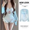 Traje de Banho Feminino de Manga Longa com Proteção Solar Duas Peças Estilo Fada Doce Desejo Puro para Férias em Fontes Termais