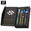 Set de Cubiertos de Acero Inoxidable Más Vendido en Amazon Transfronterizo, Set de 24 Piezas de Cuchillo, Tenedor y Cuchara, Set de Cuatro Piezas Portugués Caja de Regalo
