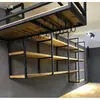 Estante Colgante de Hierro Forjado Barra de Barra Estante de Almacenamiento Mostrador Frontal Colgador de Vino Estilo Industrial Madera Maciza Estante de Capas Montado en Pared Estante Divisor para Colgar en la Pared