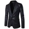Nuevo 2019 Comercio Exterior para hombre Europeo y Americano color liso ajustado cuero PU moda traje de cuero para hombre X307
