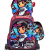 Mochila con Ruedas Transfronteriza, Mochila Escolar para Estudiantes de Primaria de 6 a 12 Años, Bolsa Dura 3D, Set de Tres Piezas, Lonchera, Estuche para Lápices