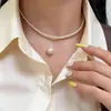 Colar de Pérolas Empilhável da Moda Estilo Francês para Mulheres, Corrente de Clavícula Simples da Moda de Nicho, Acessório de Corrente de Pescoço Elegante Linha Sereia
