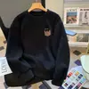 Sudadera de cuello redondo para hombre, camisa de manga larga estampada estilo americano otoño/invierno, capa interior, forrada de forro polar, top base engrosado