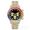 Nuevo 2023 Comercio Exterior Falso Tres Ojos Moda Color Diamante Calendario Diamante Completo Juego de Diamantes Reloj de Cuarzo con Correa de Acero para Hombre