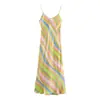 Comércio Exterior Transfronteiriço Estilo Europeu e Americano Roupas Femininas Za Aliexpress Venda Quente Versátil Estampa Textura de Cetim de Seda Vestido Midi