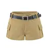 Shorts casuais de camurça estilo coreano para mulheres, novo modelo de outono 2026, cintura média-baixa, corte reto, cobre o quadril, shorts de trabalho emagrecedores