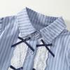 2025 Nueva Camisa Rayada Estilo Coreano para Niñas Otoño Niños Niñas Camisa de Manga Larga con Lazo Conjunto de Dos Piezas