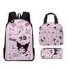 Mochila 3D Sanrio Kuromi Kuromi para estudiantes de primaria, bolsa de almuerzo para niños, juego de lápices