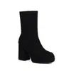 Botas de Cano Curto Base Grossa Elástico Tendência de Palco Comércio Exterior Salto Grosso Botas de Salto Alto Botas Finas Novas Botas Curtas Femininas Plataforma d'Água