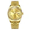 Dropshipping Oulisi Modelo Nuevo Dorado Completamente Impermeable Luminoso Correa de Acero Transfronterizo Comercio Exterior Reloj de Cuarzo para Hombre