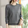 Suéter de punto con cuello redondo para otoño e invierno para mujer, top ajustado de manga larga, suéter fino, camiseta básica para mediana edad y personas mayores, camiseta holgada