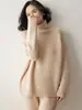 Otoño e Invierno Engrosado Color Sólido Cachemir Tejido de Punto para Mujer Cuello Alto Mangas Raglán Suéter de Punto Holgado Casual Versátil