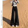 Calça Jeans Boca de Sino Larga Preta para Mulheres Outono e Inverno 2025 Cintura Alta Solta Caimento Não Gruda na Perna Flare Comprimento Total