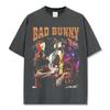 Camiseta de Manga Curta High Street Hip-Hop Retro Transfronteiriça com Estampa Bad Bunny Hip-Hop Americano Gola Pequena Pesada de Marca Tendência