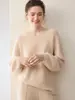 Suéter de cachemira pura sin costuras con cuello en V estilo perezoso para mujer, otoño e invierno, tejido inverso, mangas de farol, suéter de punto, top de abrigo para ir al trabajo