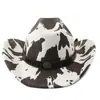 Estilo Étnico Patrón de Vaca Sombrero de Vaquero Occidental Sombrero para Viajes al Aire Libre Otoño e Invierno Sombrero de Jazz Decorativo de Cabeza de Vaca para Mujer