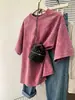 Camiseta de manga corta de algodón puro con lavado retro americano y efecto desgastado para mujer, ajuste holgado de verano, chic estilo Hong Kong, resistente, hombro normal, moderna