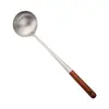 Conjunto de Utensílios de Cozinha de Aço Inoxidável 304 com Cabo Longo de Madeira, Incluindo Espátula, Concha de Sopa, Espátula de Fritar, Colher de Cozinha, Cabo Longo, Antiescaldante, para Uso Doméstico