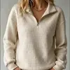 Colección de otoño europea y americana 2026: sudadera de mujer cómoda, holgada, de punto gofrado, color liso, cuello alto, con cremallera, manga larga, patchwork
