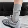 Calcetines de verano y primavera estilo coreano sin costuras hasta la mitad de la pantorrilla, calcetines de algodón planos, transpirables, color liso, calcetines para mujer, calcetines largos blancos, calcetines con volantes, finos