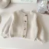 Nuevo Conjunto de Punto de Otoño para Niñas: Elegante y Versátil Suéter Cardigan Redondo para Niños, Top Delgado, Abrigo de Color Sólido