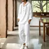 Conjunto de Dos Piezas Casual de Playa para Hombre Verano 2026 Estilo Americano Algodón Lino con Capucha y Cordón Cintura Elástica Pantalones Jogger