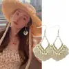 Brincos estilo étnico boêmio brincos de borla de folha de fio de algodão feminino exagerado único terra de sucata feriado de acordo com brincos