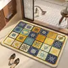 Alfombra de Piso para Baño Tejida de Lino Estilo Retro Americano, Alfombra Absorbente de Agua para Baño, Secado Rápido, Antideslizante, Alfombra Resistente a Manchas para Puerta de Entrada