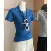 Camiseta polo blanca de manga corta para mujer, corte ajustado, con solapa y logo de poni bordado, simple