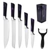 Juego de 7 cuchillos de cocina cubiertos con mango de cola de milano con portacuchillos, utensilios de cocina de acero inoxidable, cuchillo de chef, cuchillo de fruta, suministros de cocina