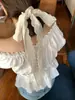 Estilo Coreano Deseo Puro Encaje Blanco Lazo Largo Bufanda de Seda Elegante para Mujer Accesorios Versátiles Cinturón Corbata Banda para el Cabello Accesorios para el Cuello