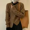 Casaco de malha cardigã de outono e inverno 2026 novo, trançado simples, gola redonda, vintage, solto, versátil, para mulheres