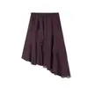 Falda morada romántica con volantes y diseño asimétrico, elegante y hermosa, para mujer, nuevo estilo de verano, falda midi de línea A en capas y fluida