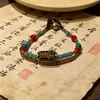 Nova pulseira tecida dupla estilo étnico chinês, cordão de mão com contas estilo retrô de nicho, pulseira exótica do Tibete, pulseira feminina estilo chinês