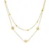Modelo Más Vendido Transfronterizo: Collar Doble Capa con Colgante de Número Romano Incrustado de Diamantes, Collar con Colgante Redondo en Capas de Acero Inoxidable Chapado en Oro