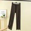 Pantalones de pierna ancha, a rayas, cálidos, de talla grande, corte holgado, para mujer, otoño e invierno, adecuados para uso casual, para estar en casa o como pantalones largos de moda para usar al aire libre