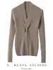 Suéter Elegante de Cuello en V Estilo Coreano Simple Cruzado Retorcido Ajustado Adelgazante para Viajar 100% Cachemira Suéter Pulóver para Mujer
